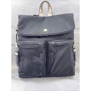 Kipling Black Nylon Messenger Style Backpack Gold Tone Hardware K19086 EUC 12X12